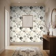 Florale Tapete modernes Design schwarze und graue Blumen heller beiger Hintergrund