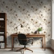 Floral wallpaper elegant design beige and brown flowers light background