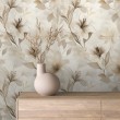 Floral wallpaper elegant design beige and brown flowers light background