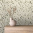 Carta da parati floreale design naturale foglie verdi sfondo beige chiaro