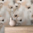 Papel pintado floral diseño moderno flores difuminadas beige y gris