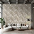 Floral wallpaper minimalist design white flowers taupe brown background