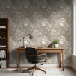Floral wallpaper minimalist design white flowers taupe brown background