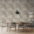 Floral wallpaper minimalist design white flowers taupe brown background