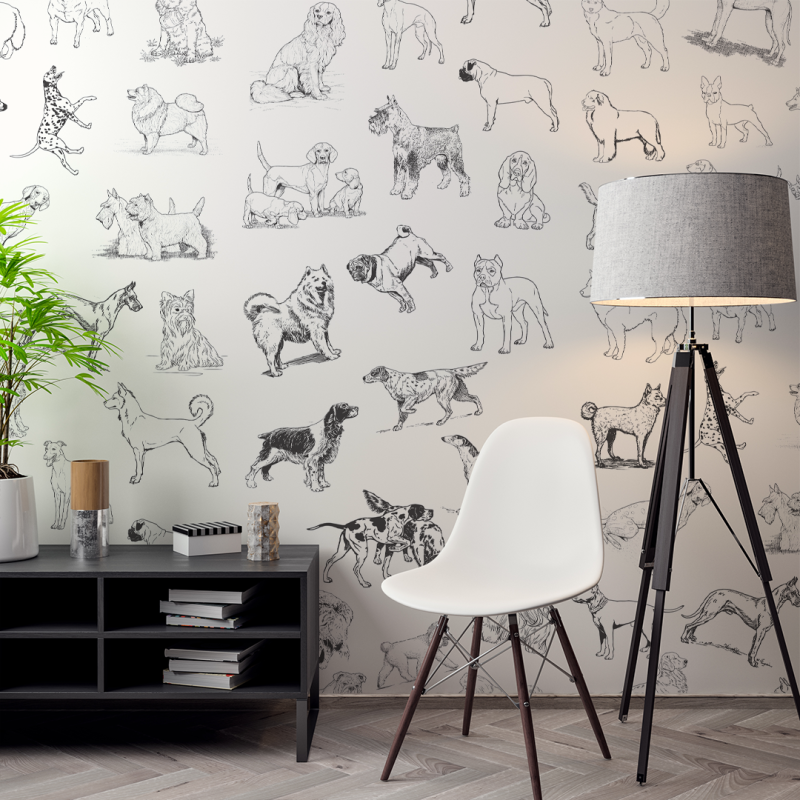 Papel Pintado Animal Perritos de diferentes razas