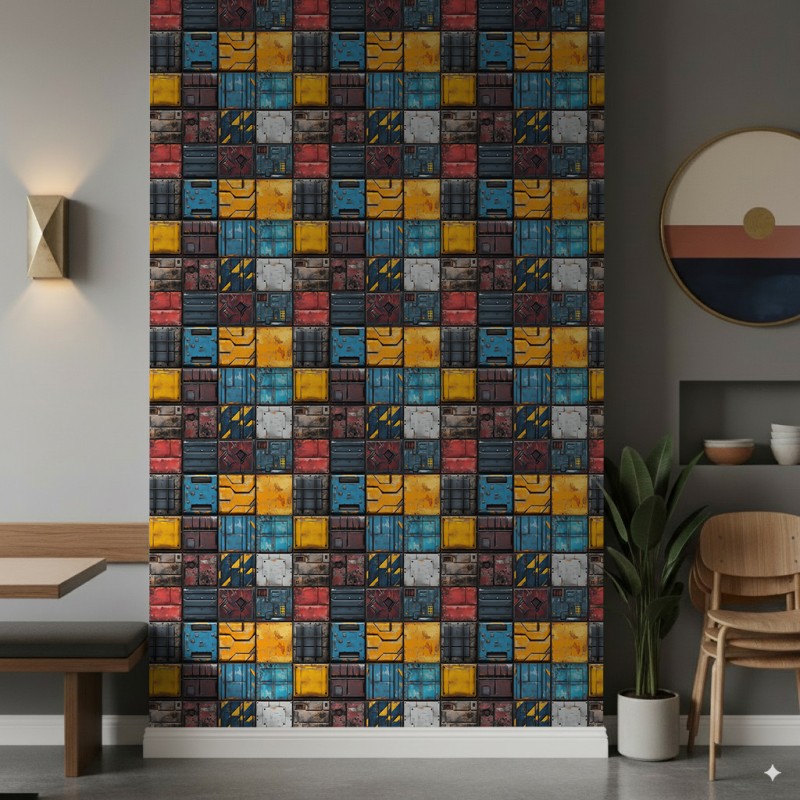 Geek wallpaper industrial blocks design color blue