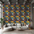 Geek wallpaper industrial blocks design color blue