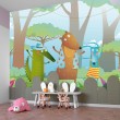 Fresque Murale Enfant Amis de la Forêt qui Saluent