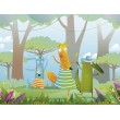 Fresque Murale Enfant Petits Animaux Illustrés dansent dans la Forêt