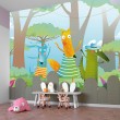 Fresque Murale Enfant Petits Animaux Illustrés dansent dans la Forêt