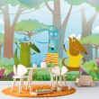 Fresque Murale Enfant Personnages de la Forêt avec Chapeaux et Pantalons