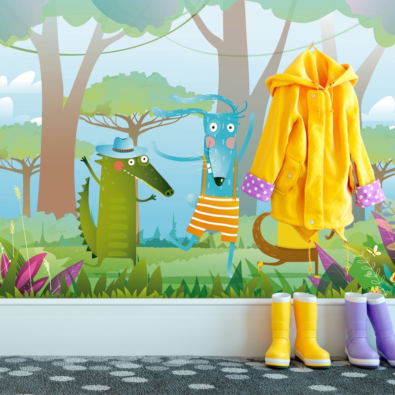 Fotomurale per Bambini Personaggi del Bosco con Cappelli e Pantaloni