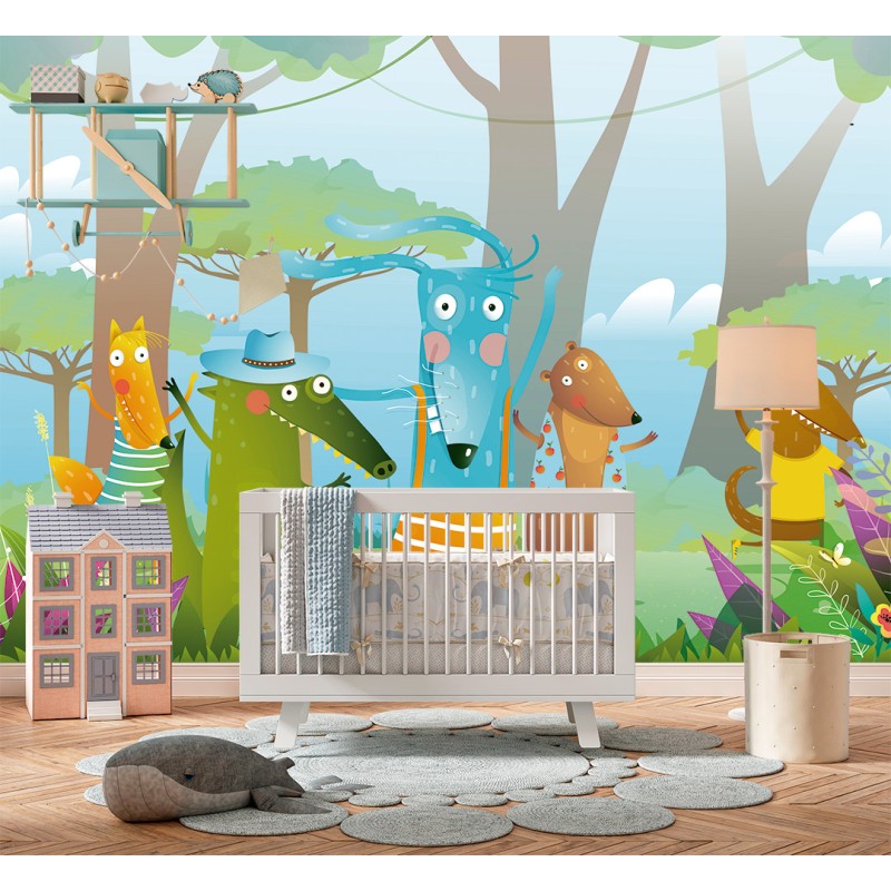 Fotomurale per Bambini Personaggi del Bosco con Abiti Divertenti