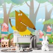 Fotomurale per Bambini Festa delle Porcelline e del Lupo nel Bosco