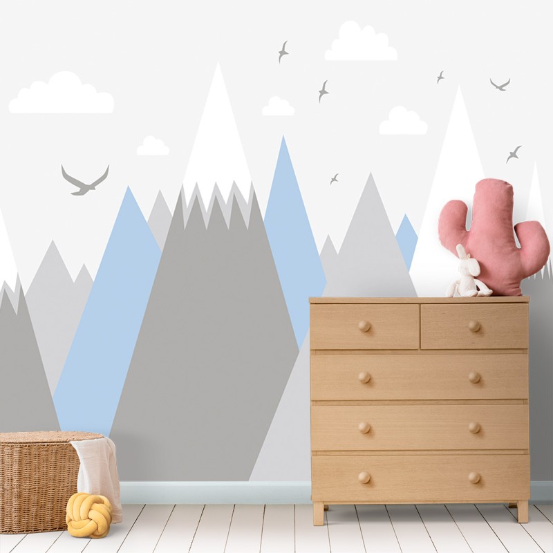 Fotomural Infantil Cordillera Geométrica con Aves