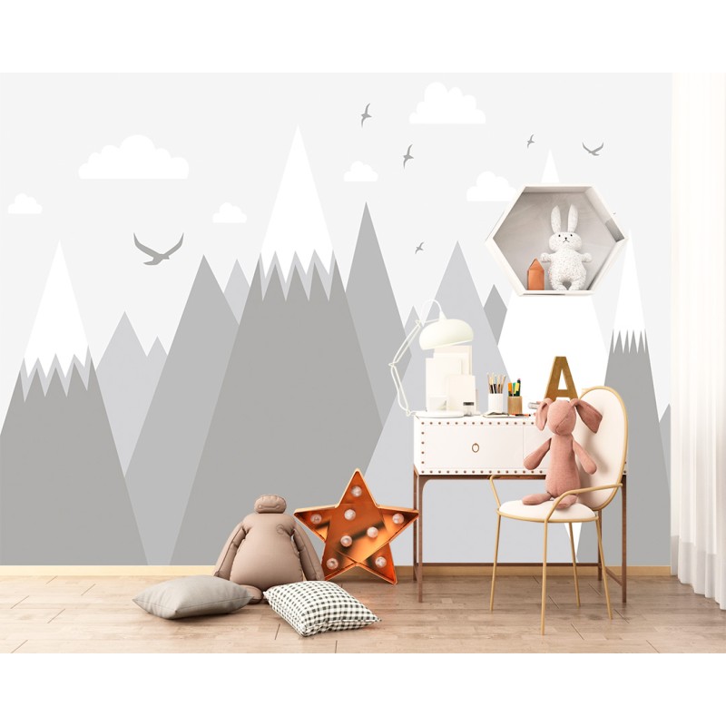 Children's Photomural Monochromatic Minimalist Mountain Range