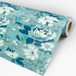 Papier peint floral fond bleu