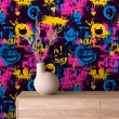 Papier peint geek graffiti emojis couleur fuchsia