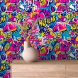 Papel pintado geek grafiti pop art color fucsia