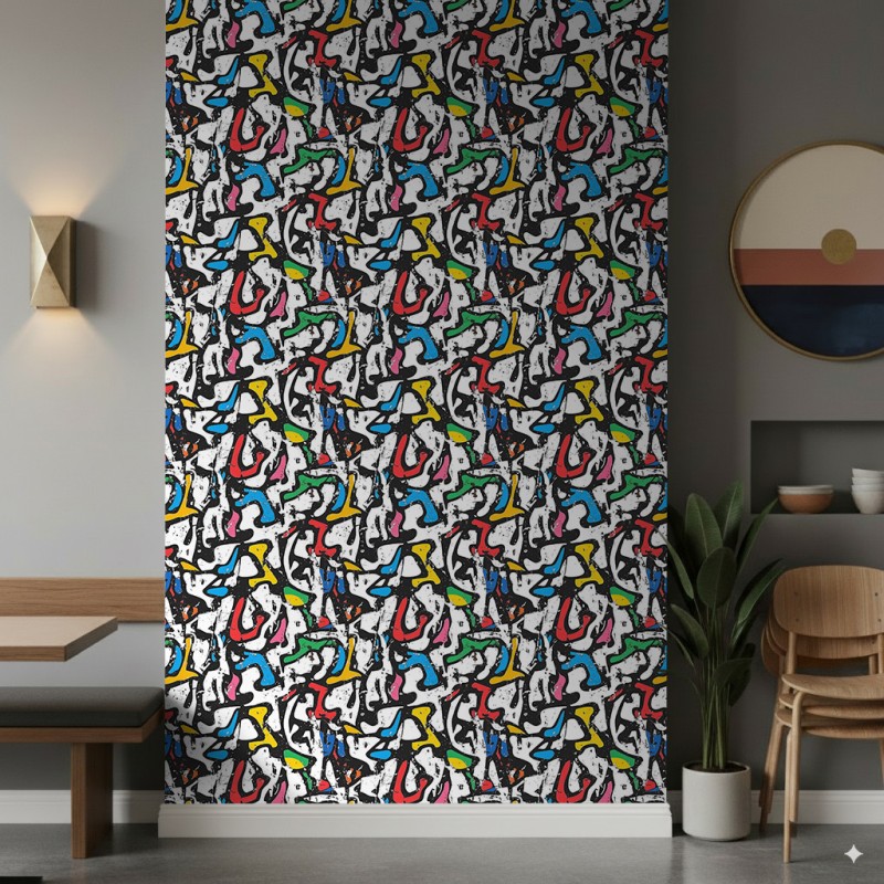 Papel pintado geek grafiti moderno color blanco