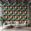 Papier peint géométrique motif triangles Prisme multicolore