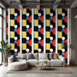 Papier peint géométrique motif abstrait Solaris multicolore