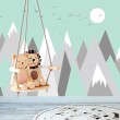 Fotomural Infantil Montañas Geométricas con Fondo Verde