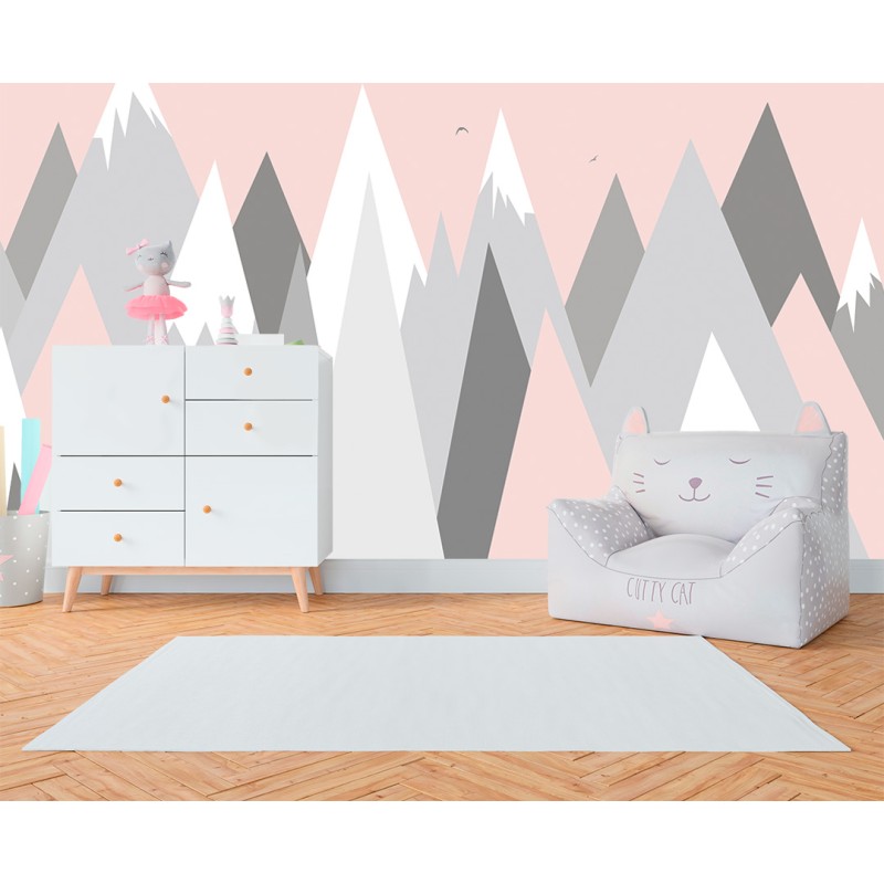 Fotomurale per Bambini Montagne Geometriche con Sfondo Rosa