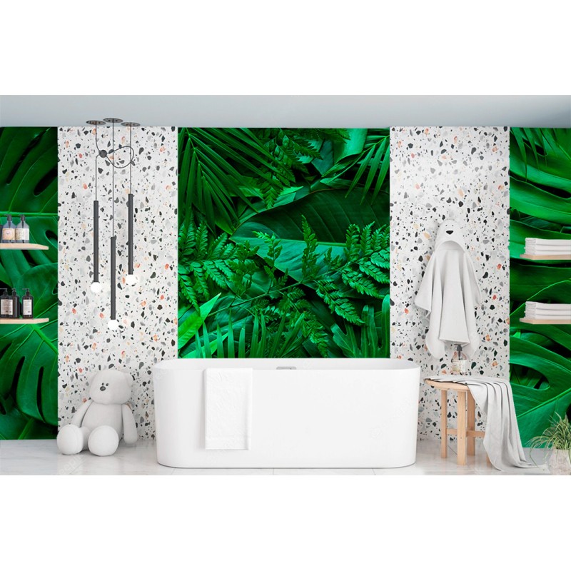 Fresque Murale Feuilles Tropicales en Vert Intense