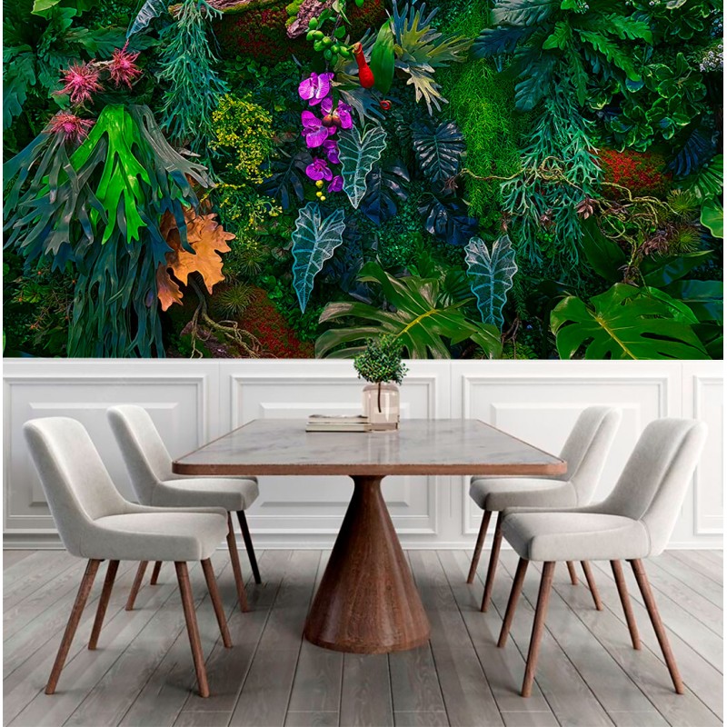 Fresque Murale Feuilles de Forêt avec Fruits et Fleurs