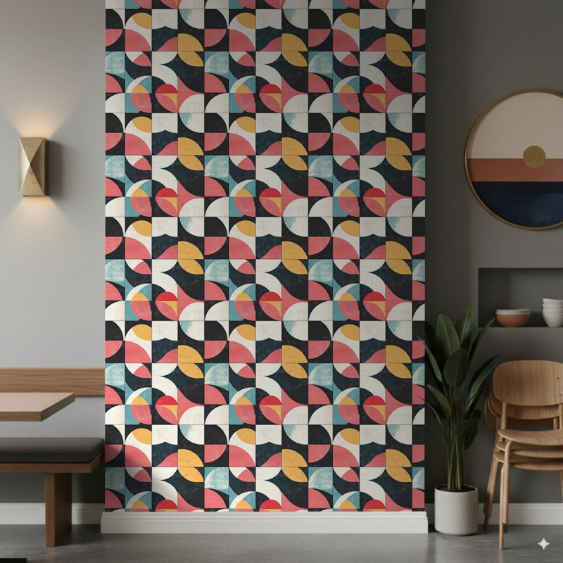 Papier peint géométrique motif abstrait Pouls multicolore