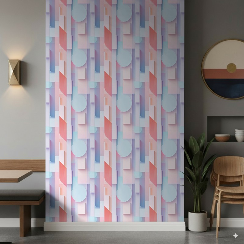 Papel pintado geométrico diseño tridimensional Aura lila