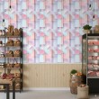 Carta da parati geometrica design tridimensionale tonalità rosa e azzurro pastello