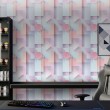 Papel pintado geométrico diseño tridimensional tonos rosa y azul pastel