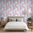 Geometric wallpaper 3D design pastel pink and blue tones