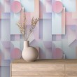 Geometric wallpaper 3D design pastel pink and blue tones