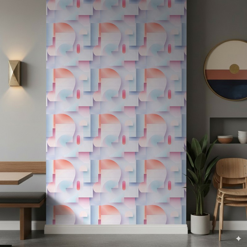 Carta da parati geometrica design tridimensionale tonalità lavanda e rosa cipria