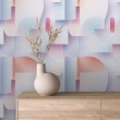Geometric wallpaper 3D design lavender and dusty pink tones
