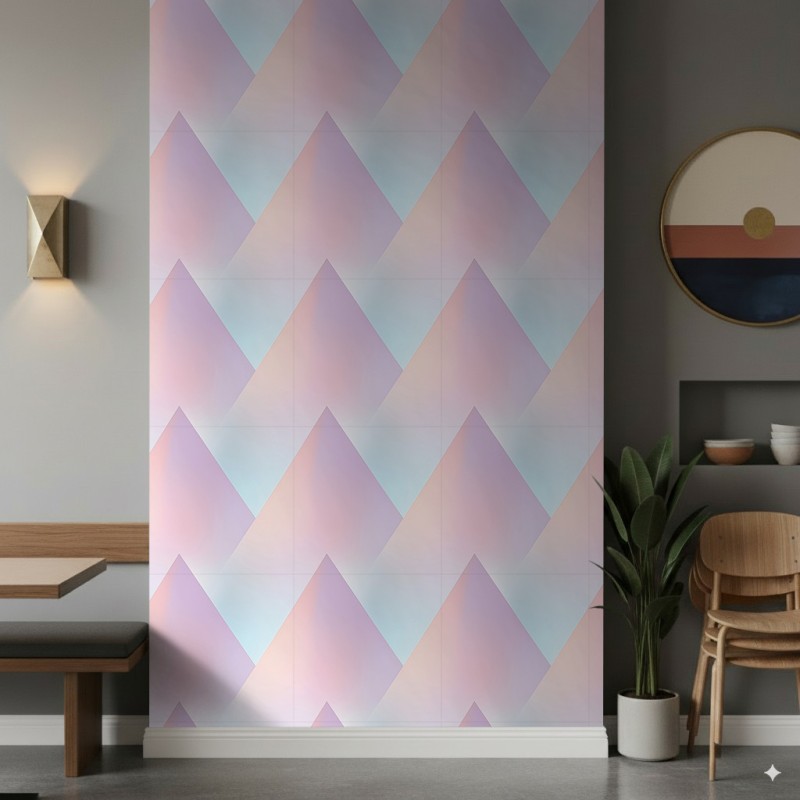 Geometrische Tapete 3D-Dreiecksdesign Pastellblau-Töne