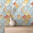 Geometric wallpaper 3D curved shapes design pastel blue and orange tones