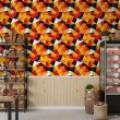 Papel pintado geométrico diseño tridimensional de triángulos tonos rojo y naranja
