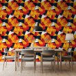 Papier peint géométrique motif tridimensionnel de triangles tons rouge et orange