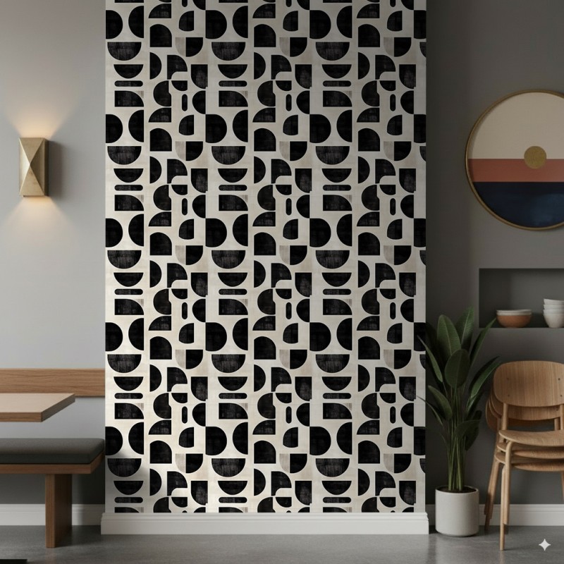 Carta da parati geometrica semicerchi design moderno minimalista tonalità grigio e nero