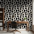 Papel pintado geométrico semicirculos diseño moderno minimalista tonos gris y negro
