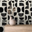 Papel pintado geométrico semicirculos diseño moderno minimalista tonos gris y negro