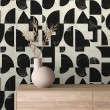 Papel pintado geométrico semicírculos diseño moderno minimalista tonos gris claro y negro