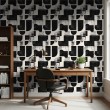 Papel pintado geométrico semicírculos diseño moderno minimalista efecto desgastado tonos gris claro y negro