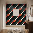 Carta da parati geometrica strisce diagonali design moderno tonalità verde scuro, rosso e nero