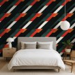 Geometric wallpaper diagonal stripes modern design dark green, red and black tones