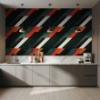 Geometric wallpaper diagonal stripes modern design dark green, red and black tones